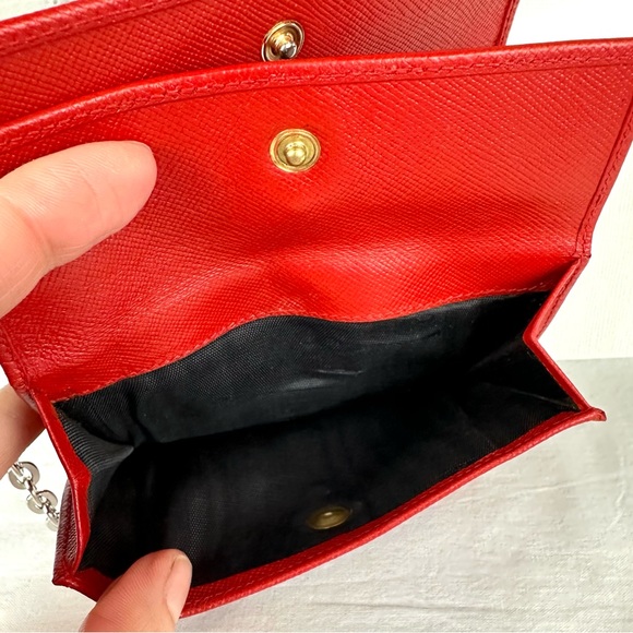 PRADA Saffiano red leather compact mini wallet crossbody bag - Picture 6 of 16